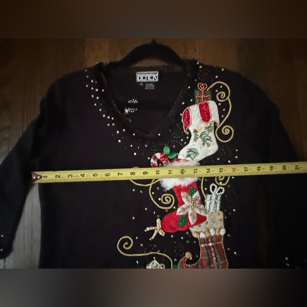 Collective Works of Berek 2 Festive Black Holiday Sweater w/ Embellishments - M - Picture 7 of 11